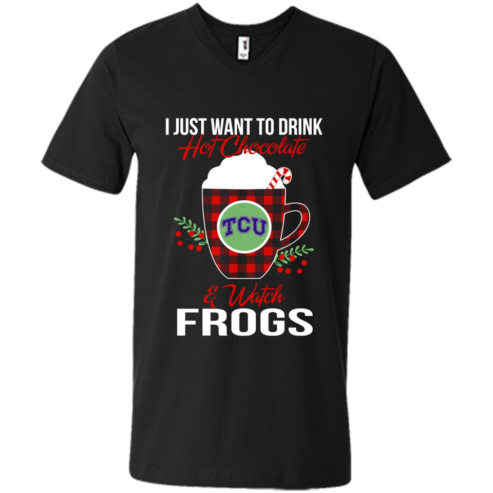 I Just Want To Drink Hot Chocolate & Watch TCU Horned Frogs Ugly Christmas Sweater PINGPONG