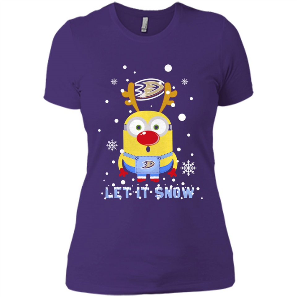 Minion Anaheim Ducks Ugly Christmas Sweater Let it Snow - Ladies' Boyfriend T-Shirt