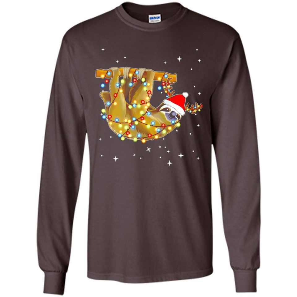 Christmas Lights Sloth Wearing Santa Hat Funny Xmas - Long Sleeve T-Shirt
