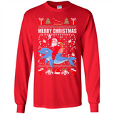 Ugly Christmas Santa Riding Dolphin - Long Sleeve T-Shirt