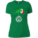 Fantastic Brooklyn Nets Glitter Grinch Monogram Ornament Christmas Gift - Ladies' Boyfriend T-Shirt