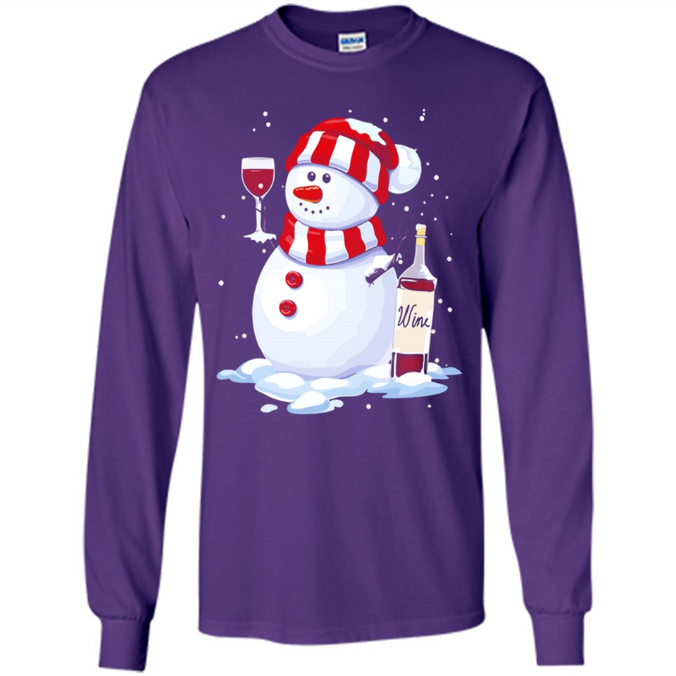 Cute Snowman drink Red Wine Christmas - Long Sleeve T-Shirt
