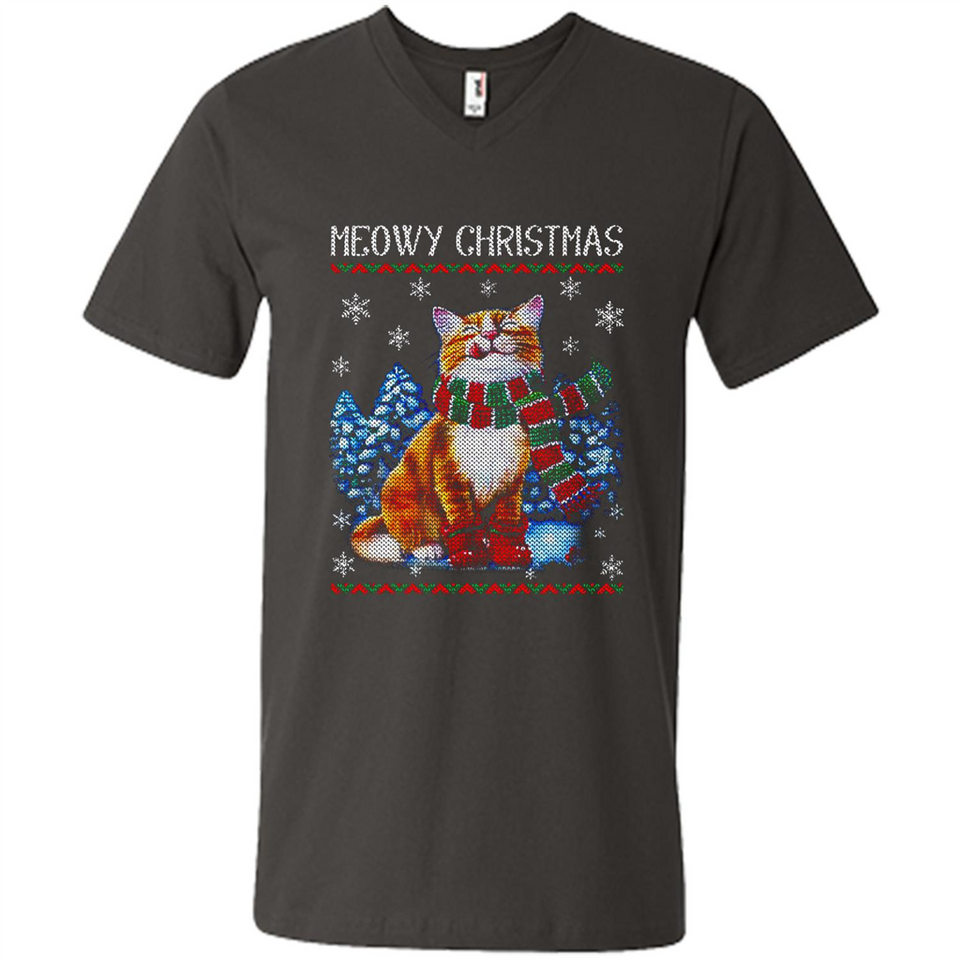 Christmas Ugly Sweater Cat With Christmas Meowy Chritstmas - Men's V-Neck