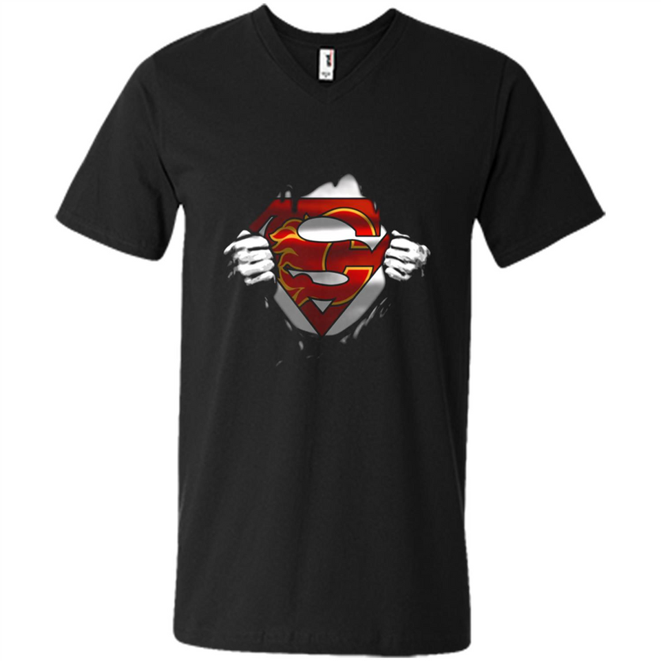Calgary Flames And Superman Fans - Men's V-Neck