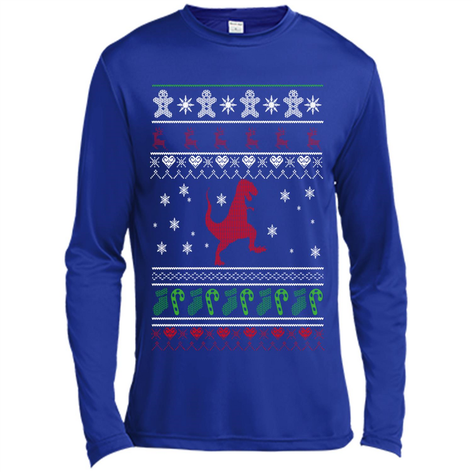 Dinosaur and Santa Ugly Christmas Sweater - Canvas Long Sleeve T-Shirt