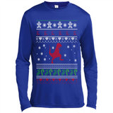 Dinosaur and Santa Ugly Christmas Sweater - Canvas Long Sleeve T-Shirt