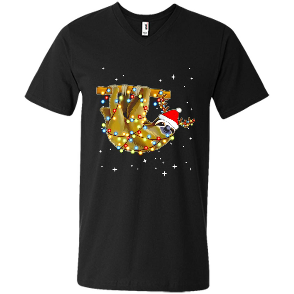 Christmas Lights Sloth Wearing Santa Hat Funny Xmas - Men's V-Neck