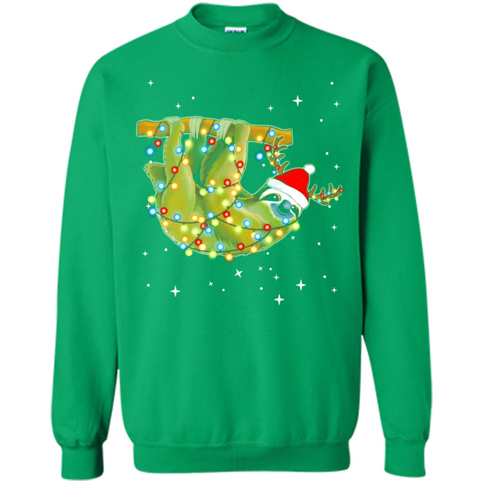 Christmas Lights Sloth Wearing Santa Hat Funny Xmas - Sweatshirt