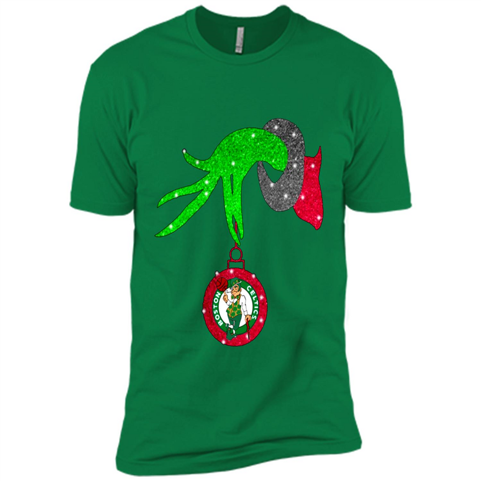 GRINCH HAND HOLDING BOSTON CELTICS NBA GLITTER CHRISTMAS PINGPONG