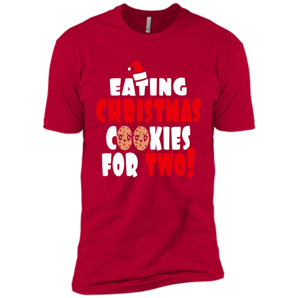 Womens Funny Eating Christmas Cookies For Two Pregnancy - Premium Short Sleeve T-Shirt