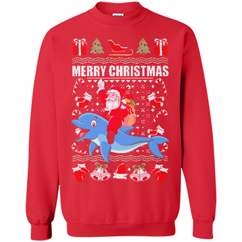 Ugly Christmas Santa Riding Dolphin - Sweatshirt