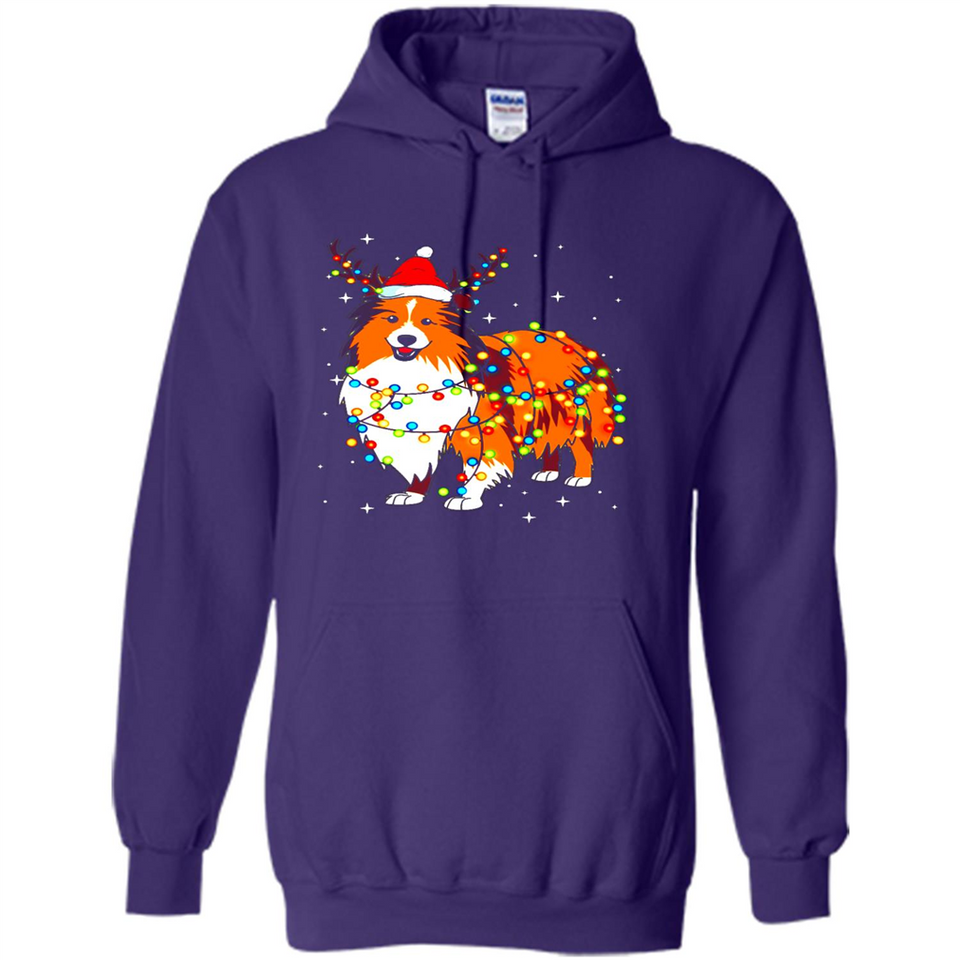 Christmas Lights Shetland Sheepdog Wearing Santa Hat Funny Xmas Mug - Hoodie