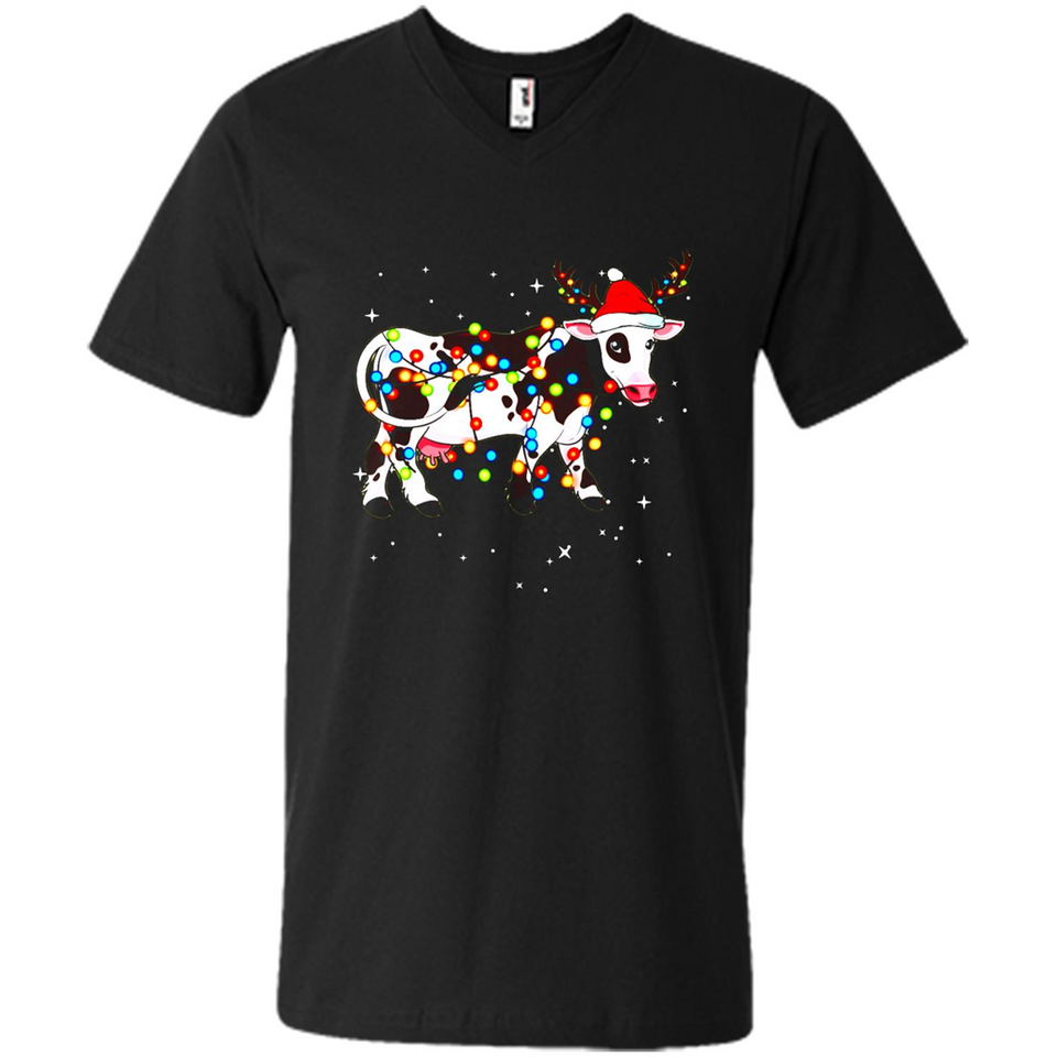 Christmas Lights Cow Wearing Santa Hat Funny Xmas Sweatshirt - Men's V-Neck