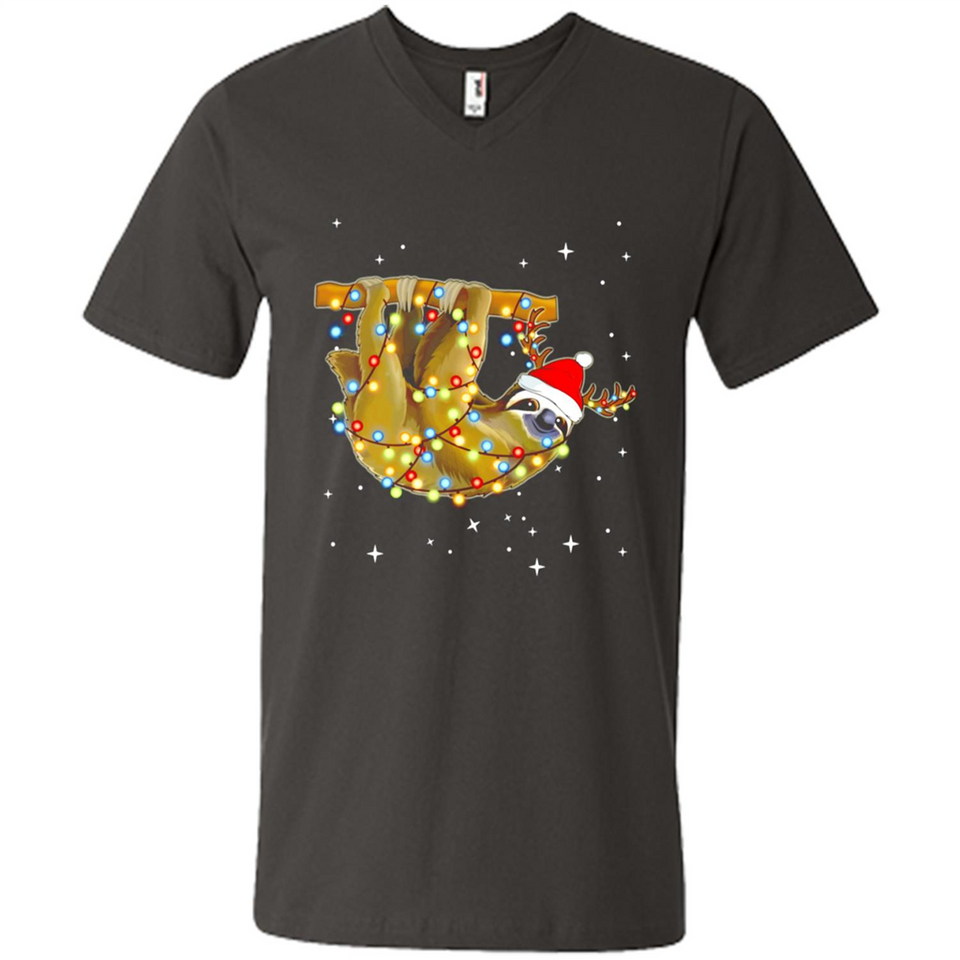 Christmas Lights Sloth Wearing Santa Hat Funny Xmas - Men's V-Neck