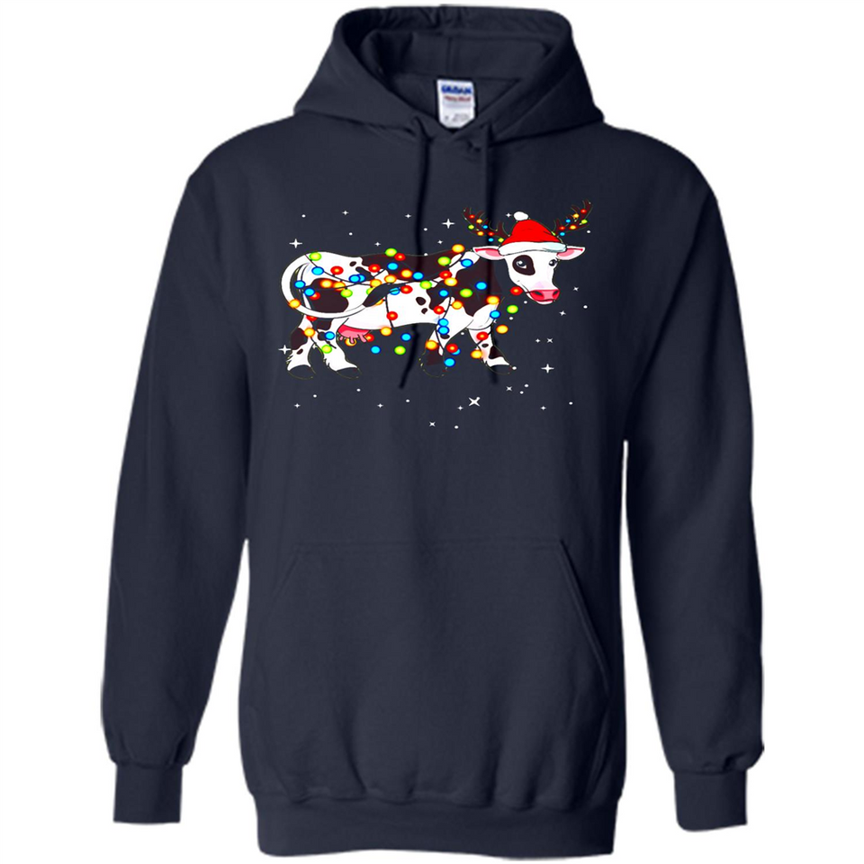 Christmas Lights Cow Wearing Santa Hat Funny Xmas Sweatshirt - Hoodie