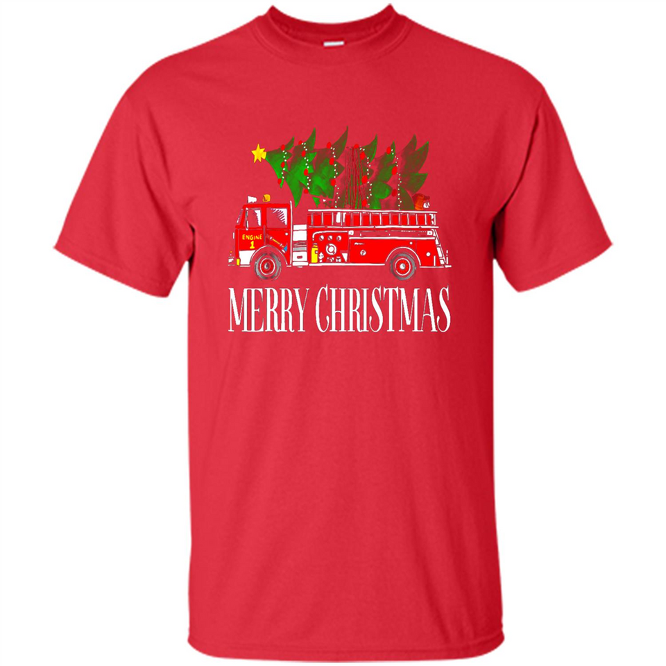 Firetruck Santa Sleigh Merry Christmas Firefighter - Shirt