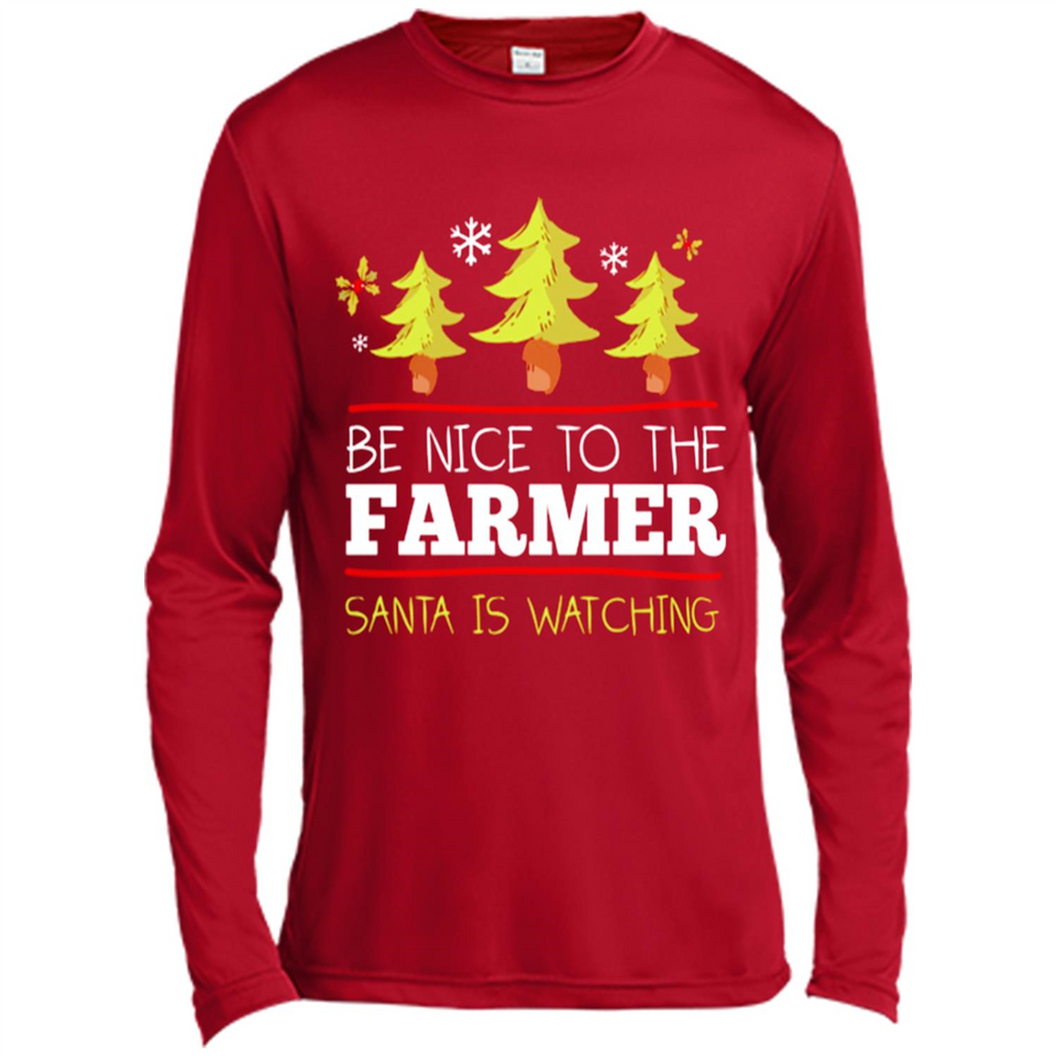 Be Nice to Farmer Santa Watching Christmas - Canvas Long Sleeve T-Shirt