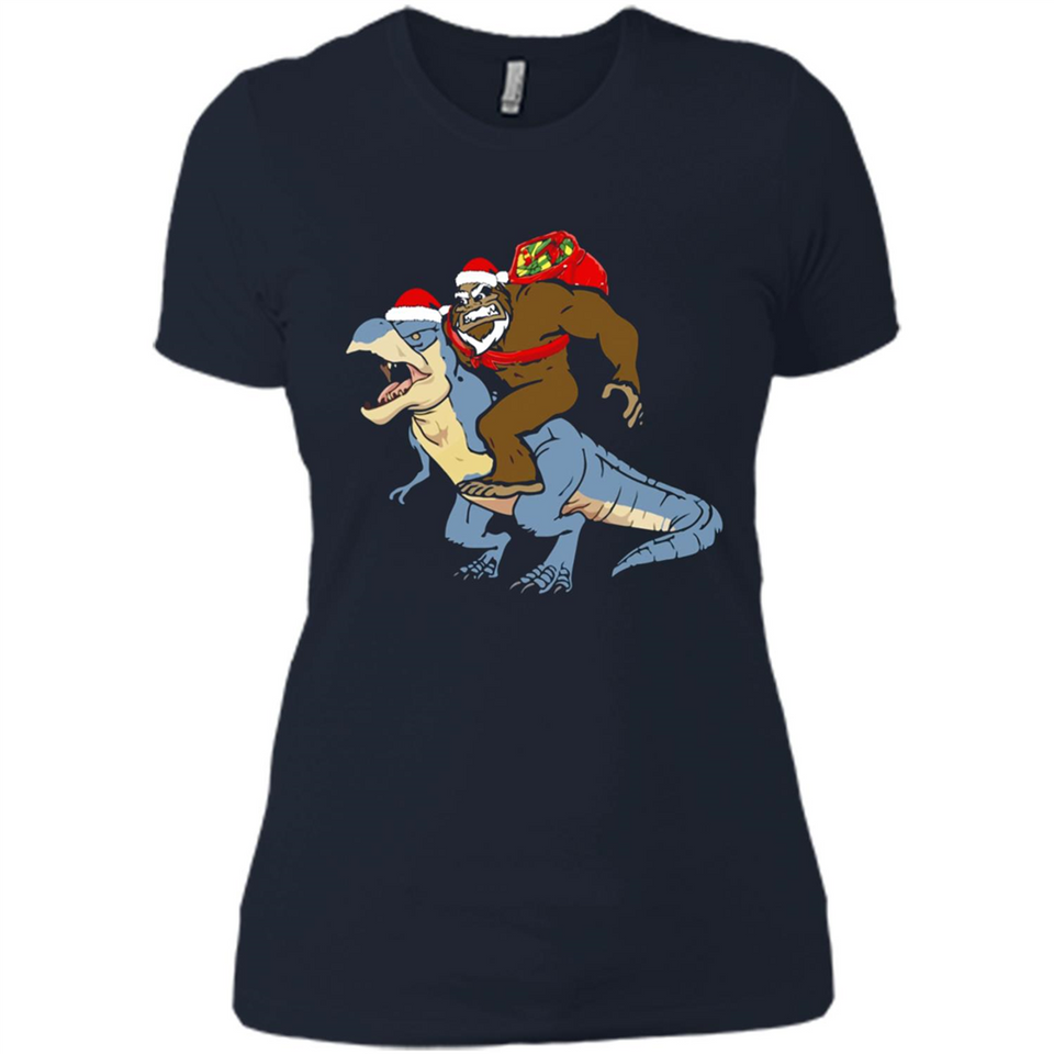 Bigfoot Riding Dinosaurus T-Shirt Funny Bigfoot Santa - Ladies' Boyfriend T-Shirt