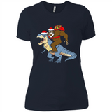 Bigfoot Riding Dinosaurus T-Shirt Funny Bigfoot Santa - Ladies' Boyfriend T-Shirt