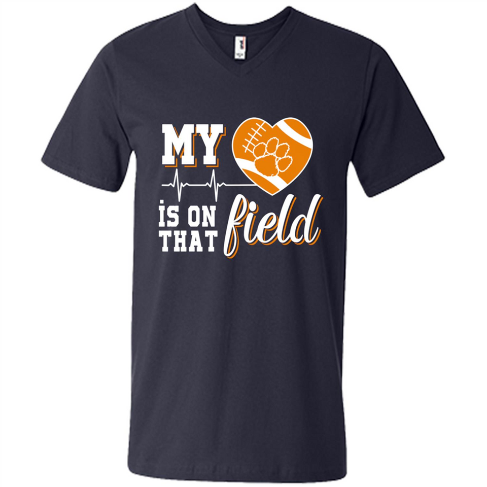 Clemson Tiger Paw Football My Heart is on that Field - Men's V-Neck
