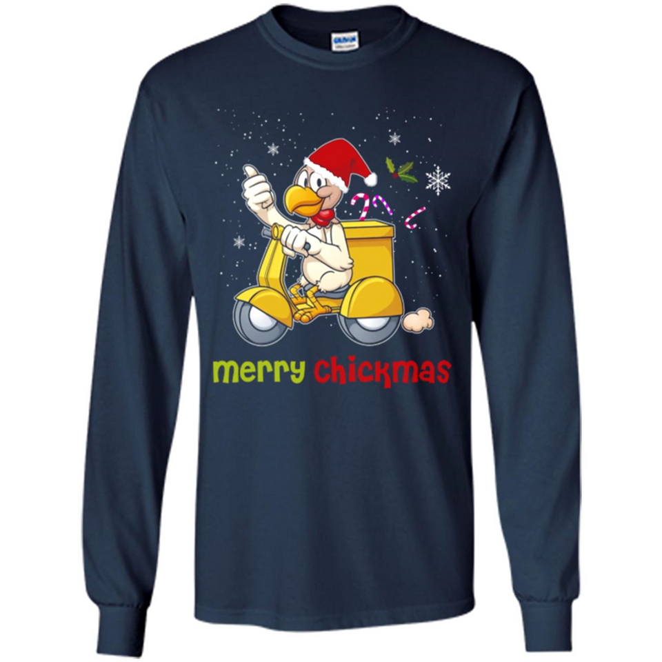 Funny Santa Christmas Chicken Shirt - Merry Chickmas - Long Sleeve T-Shirt