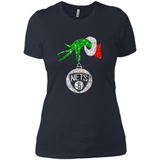 Fantastic Brooklyn Nets Glitter Grinch Monogram Ornament Christmas Gift - Ladies' Boyfriend T-Shirt