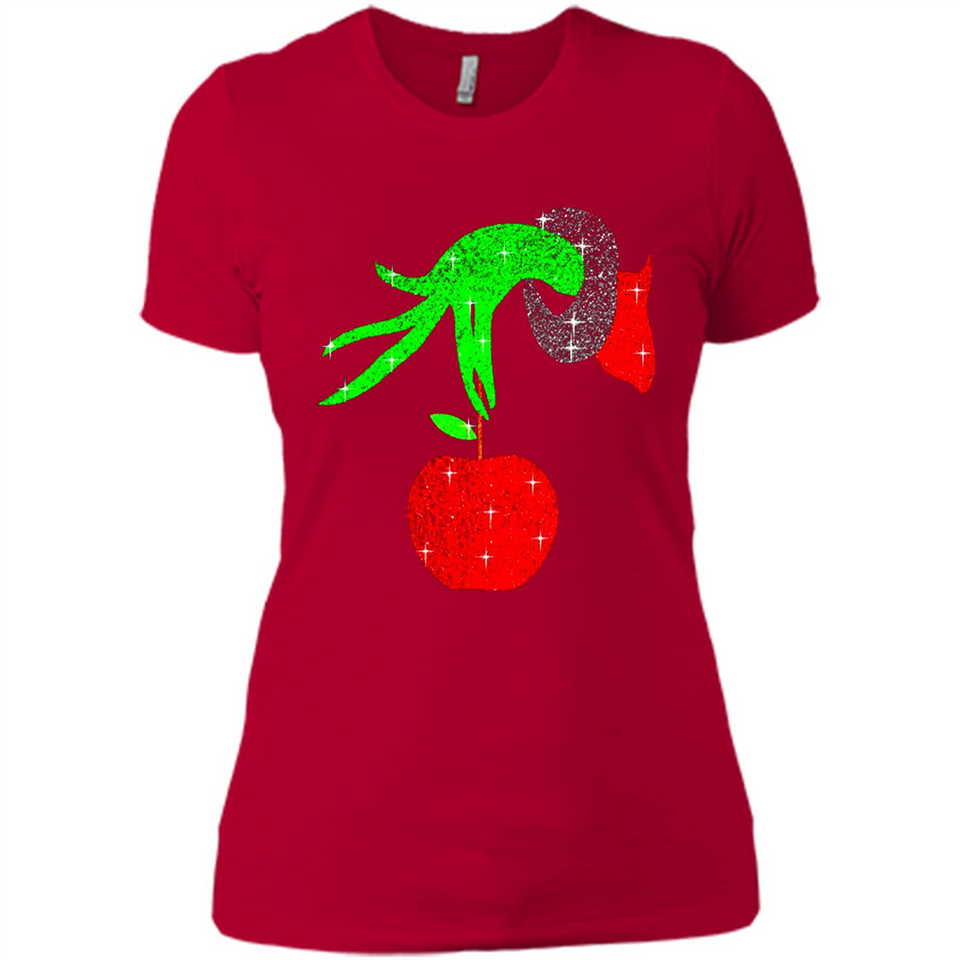 Christmas The Grinch Hand Holding Apple Ornament sweater - Ladies' Boyfriend T-Shirt