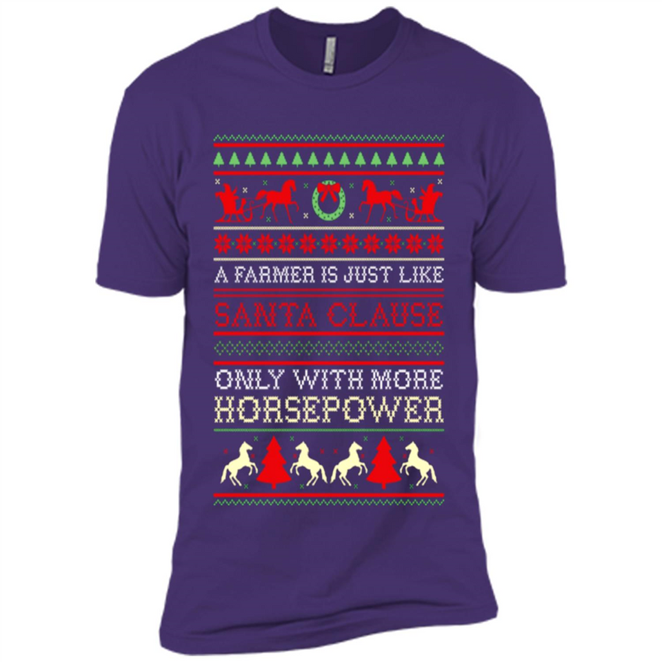 Funny Farmers Gift Ugly Santa Claus Horsepower - Premium Short Sleeve T-Shirt