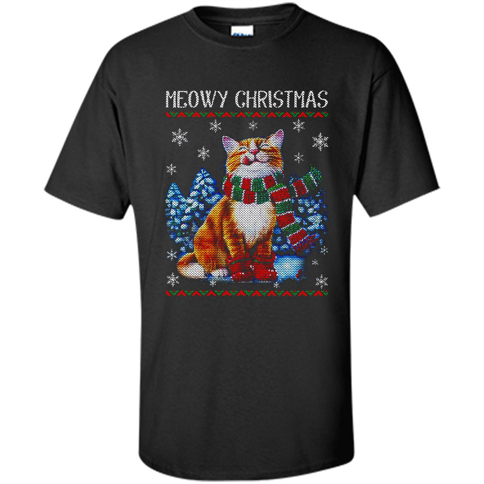 Christmas Ugly Sweater Cat With Christmas Meowy Chritstmas - Shirt