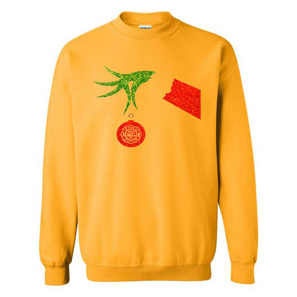 Funny Grinch Hand holding Firefighter ornament Christmas Sporty T-Shirt - Sweatshirt