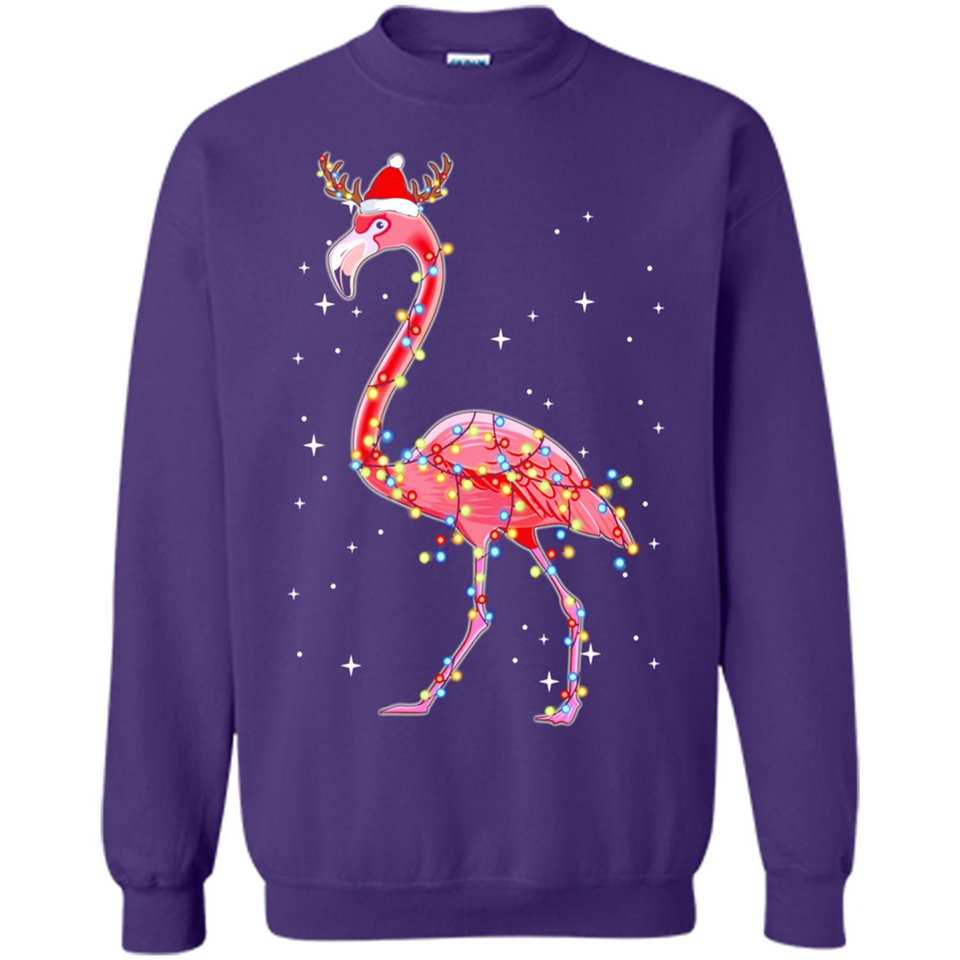 Christmas Lights Flamingo Wearing Santa Hat Funny Xmas - Sweatshirt