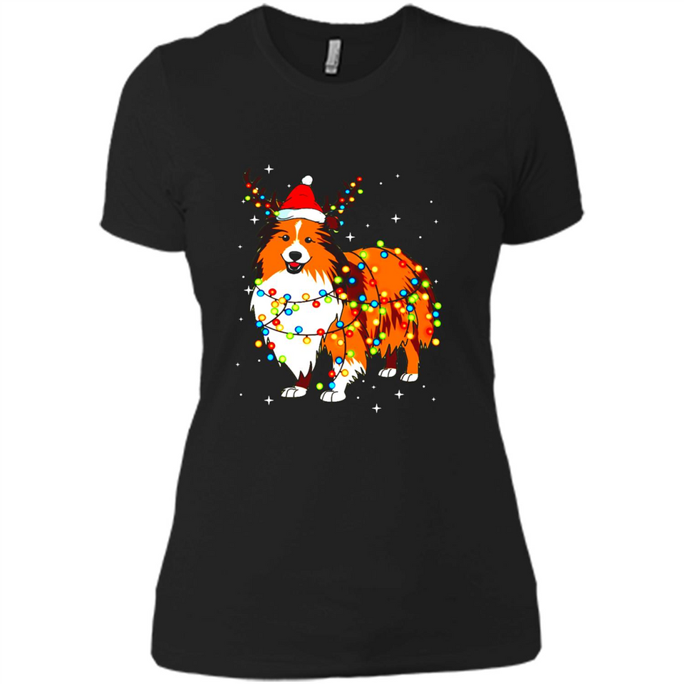 Christmas Lights Shetland Sheepdog Wearing Santa Hat Funny Xmas Mug - Ladies' Boyfriend T-Shirt