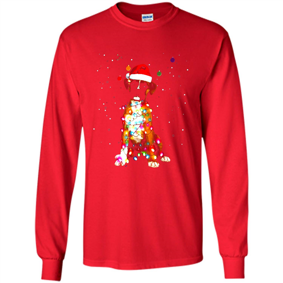Christmas Lights Boxer Dog Funny Xmas Sweatshirt - Long Sleeve T-Shirt