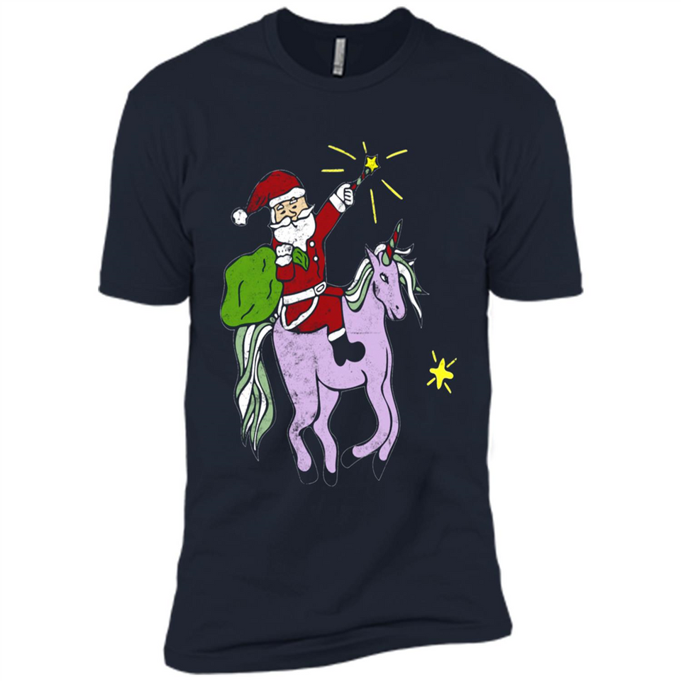 Distressed Retro Santa Riding Unicorn - Premium Short Sleeve T-Shirt