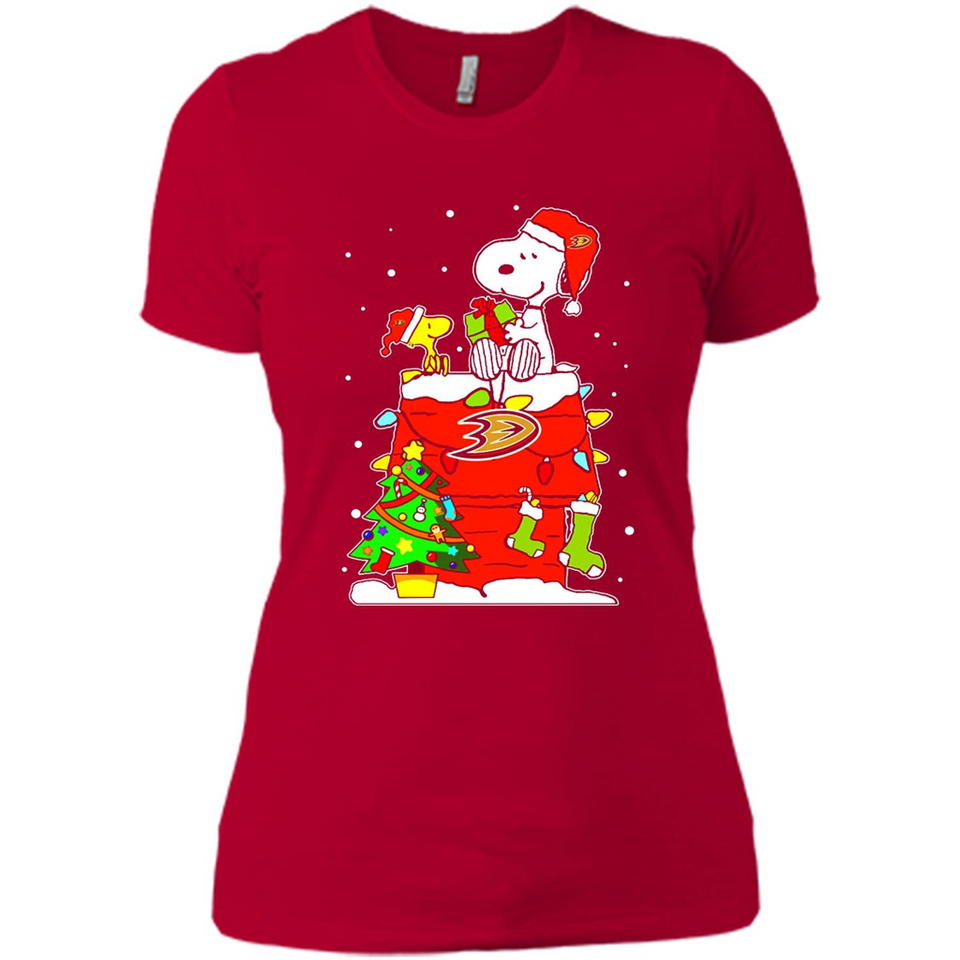 Anaheim Ducks Snoopy Ugly Christmas Sweaters - Sao chép - Ladies' Boyfriend T-Shirt
