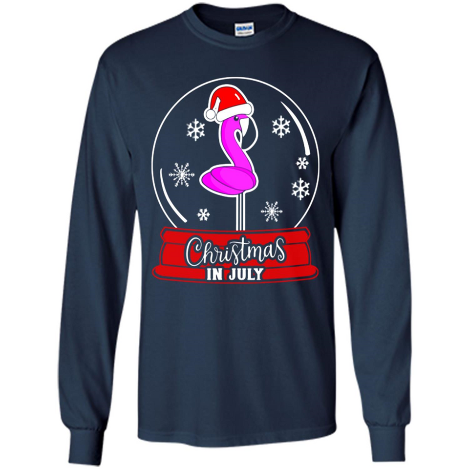 Christmas In July Flamingo Snow Globe Santa Hat - Long Sleeve T-Shirt