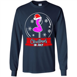 Christmas In July Flamingo Snow Globe Santa Hat - Long Sleeve T-Shirt