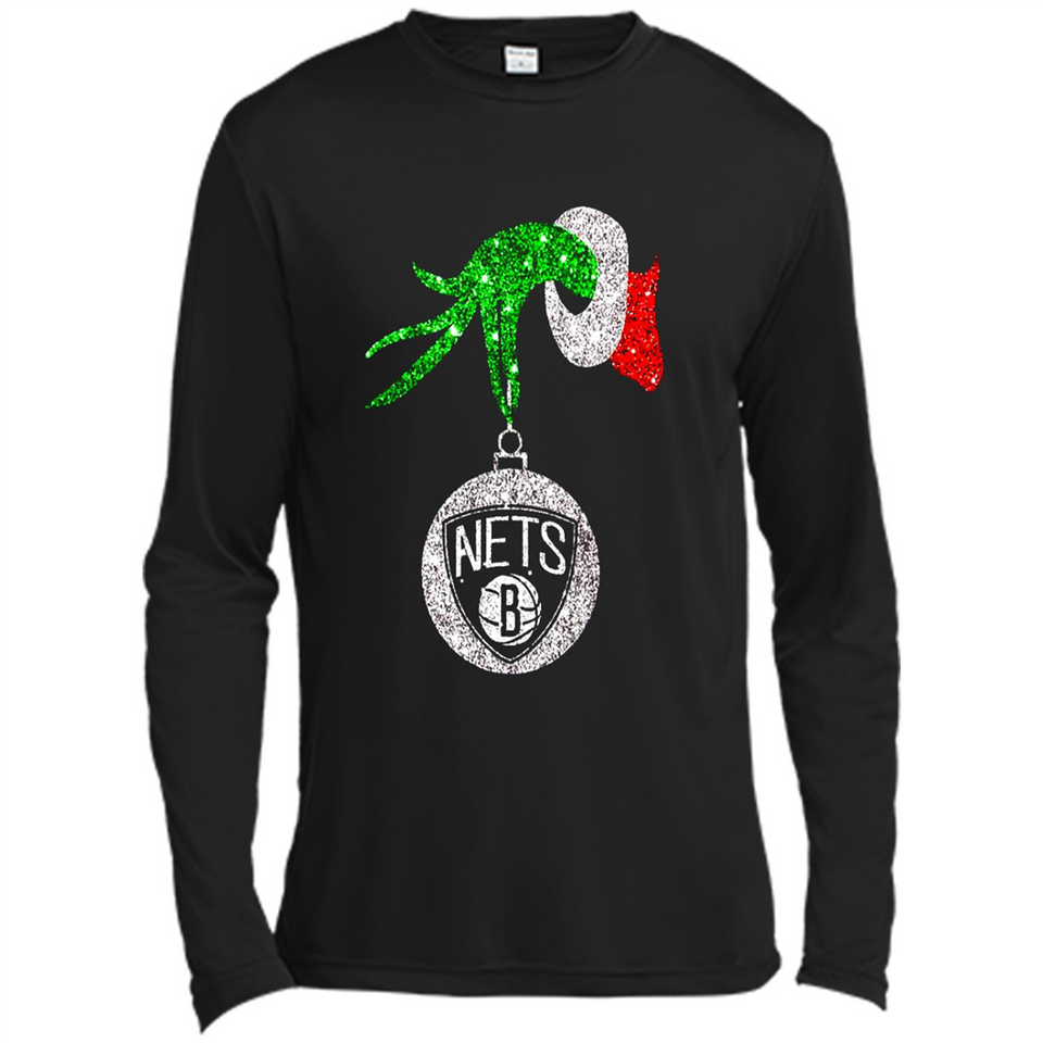 Fantastic Brooklyn Nets Glitter Grinch Monogram Ornament Christmas Gift - Canvas Long Sleeve T-Shirt