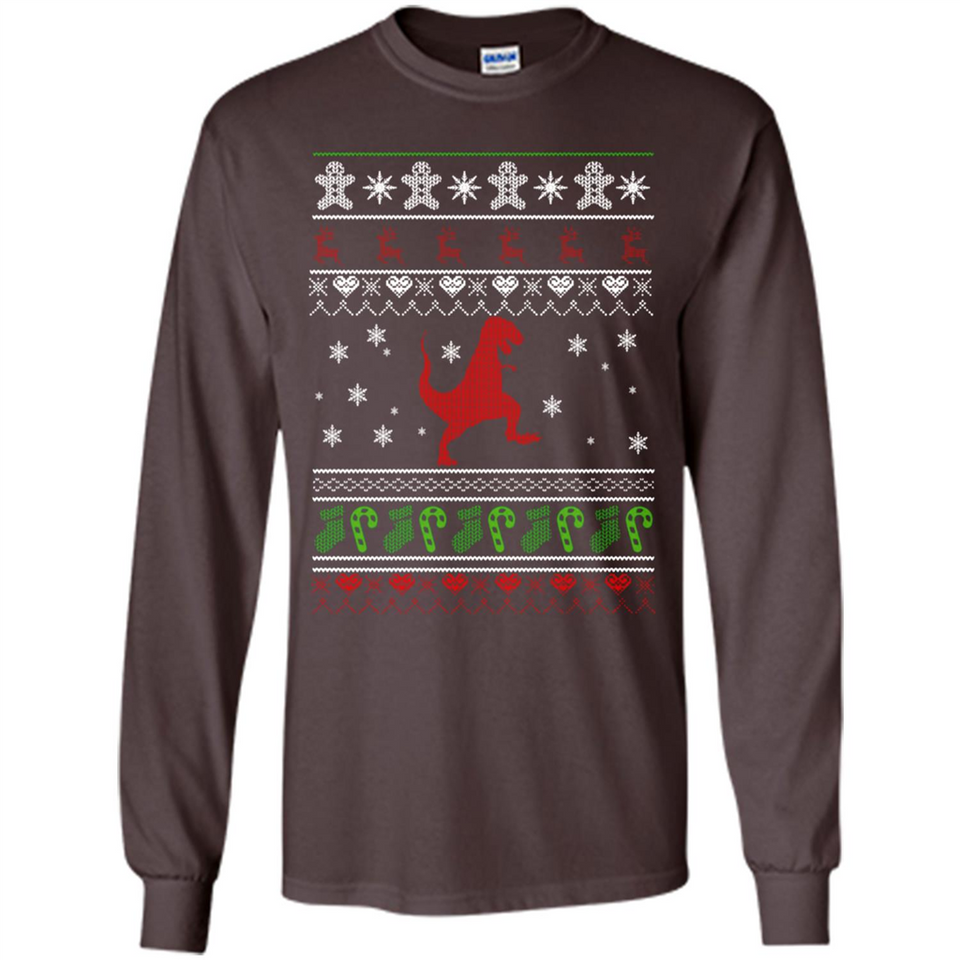 Dinosaur and Santa Ugly Christmas Sweater - Long Sleeve T-Shirt