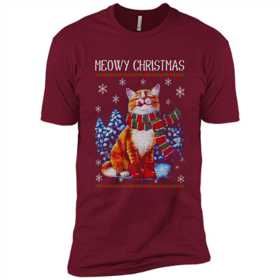 Christmas Ugly Sweater Cat With Christmas Meowy Chritstmas - Premium Short Sleeve T-Shirt