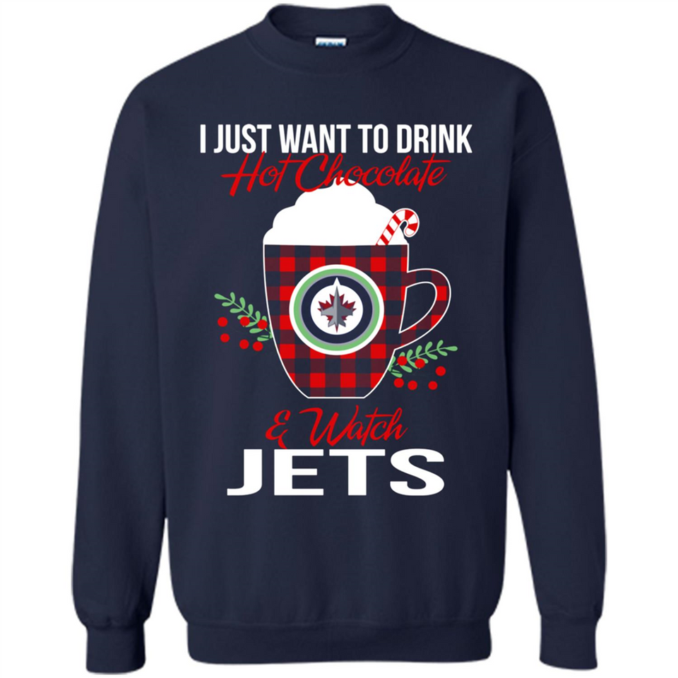 I Just Want To Drink Hot Chocolate & Watch Winnipeg Jets Ugly Christmas Sweater PINGPONG