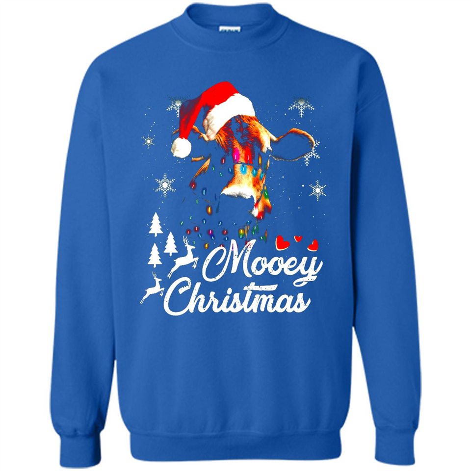 Mooey Christmas Cow Santa Christmas Lover Lights Sweatshirt - Sweatshirt