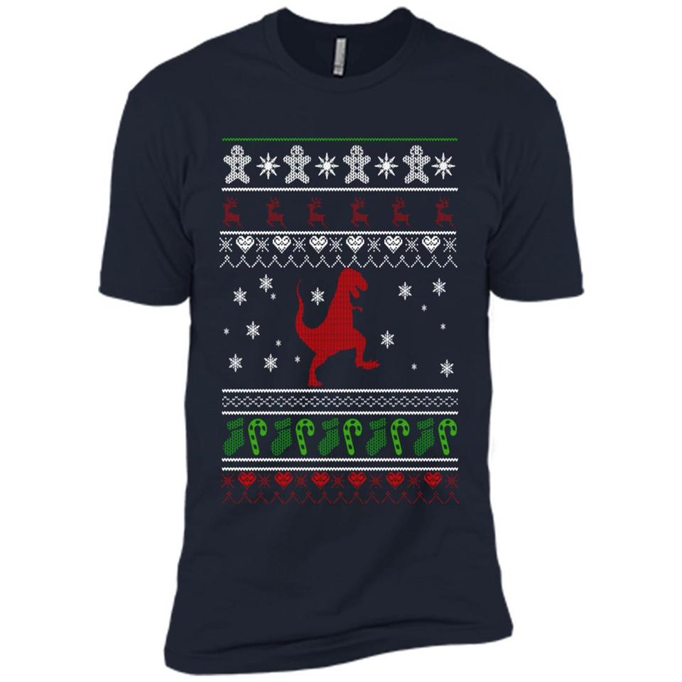 Dinosaur and Santa Ugly Christmas Sweater - Premium Short Sleeve T-Shirt