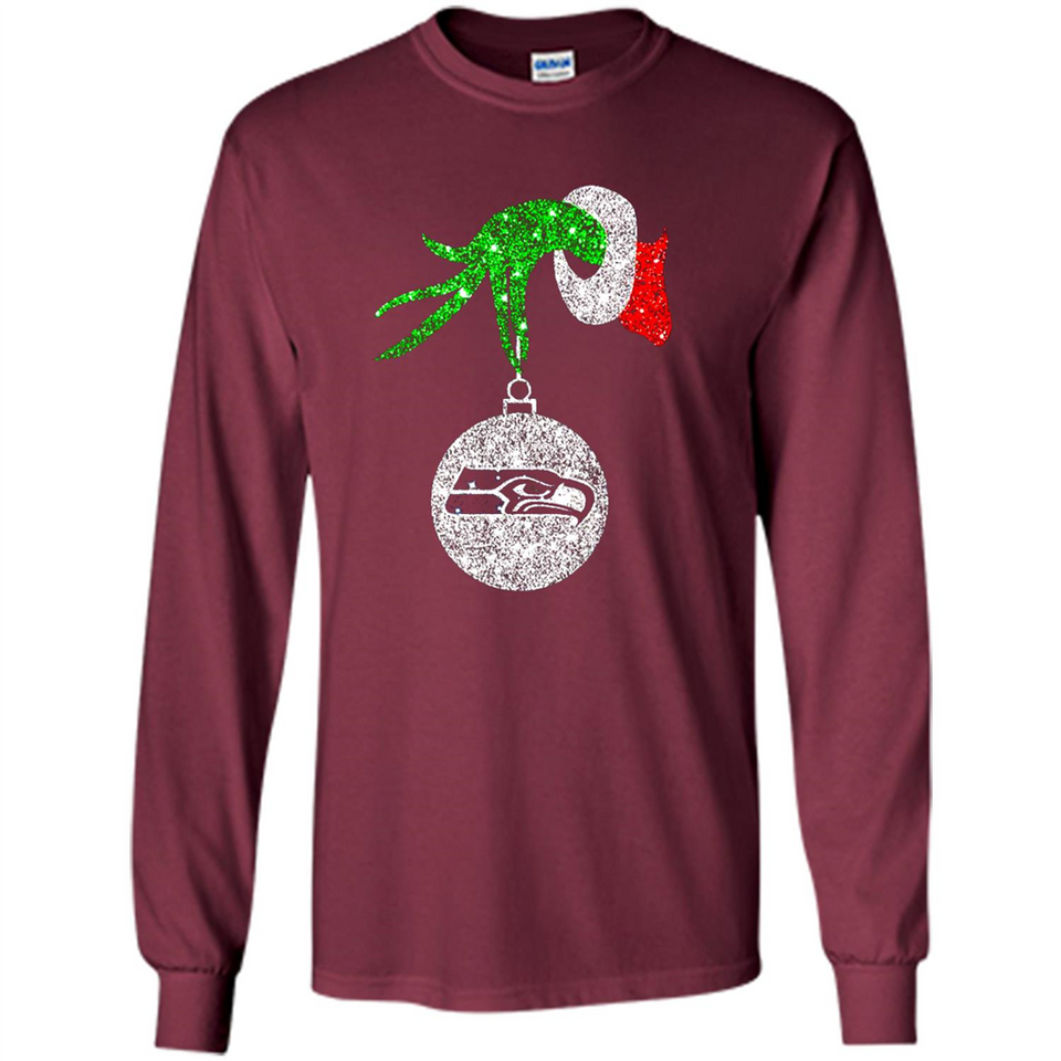 Funny Seattle Seahawks Glitter Grinch Monogram Ornament Christmas Gift - Long Sleeve T-Shirt