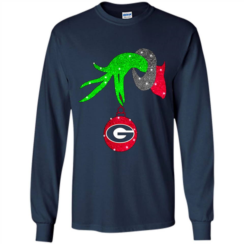 GRINCH HAND HOLDING GEORGIA BULLDOGS GLITTER CHRISTMAS PINGPONG