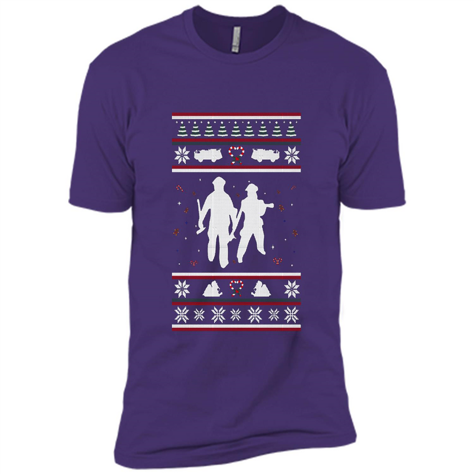 Christmas Ugly Sweater Firefighter Ugly Christmas Sweater - Premium Short Sleeve T-Shirt