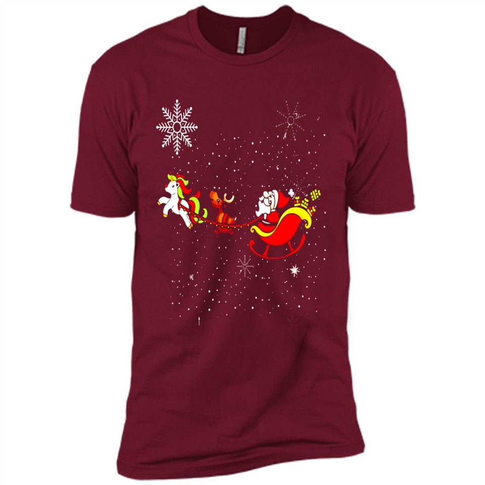 Christmas Unicorn Rudolph and Santa - Premium Short Sleeve T-Shirt