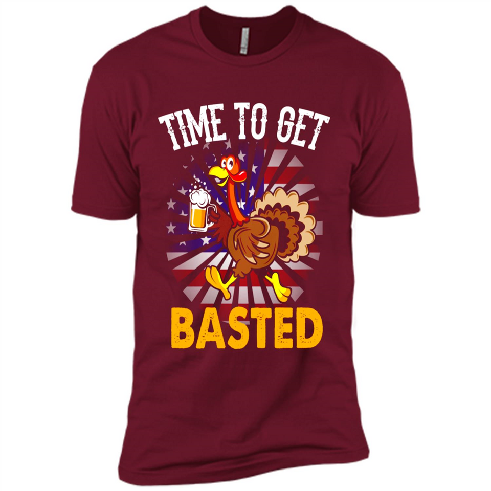Time To Get Basted Funny Turkey Beer Thanksgiving - Premium Short Sleeve T-Shirt
