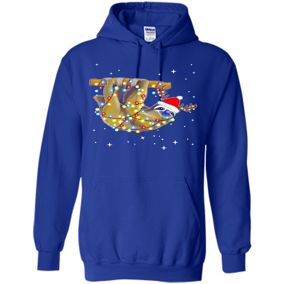 Christmas Lights Sloth Wearing Santa Hat Funny Xmas - Hoodie