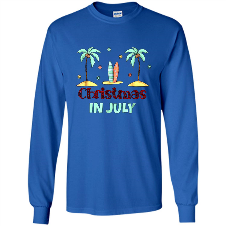 Christmas In July Shirt Surfing Palm Trees Surfboard - Long Sleeve T-Shirt